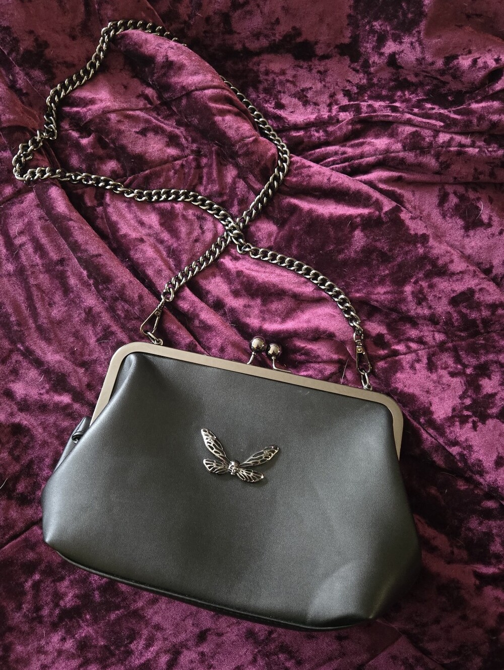 Killstar Retro Chain Strap Gothic Pocket Book Handbag w Skull Moth